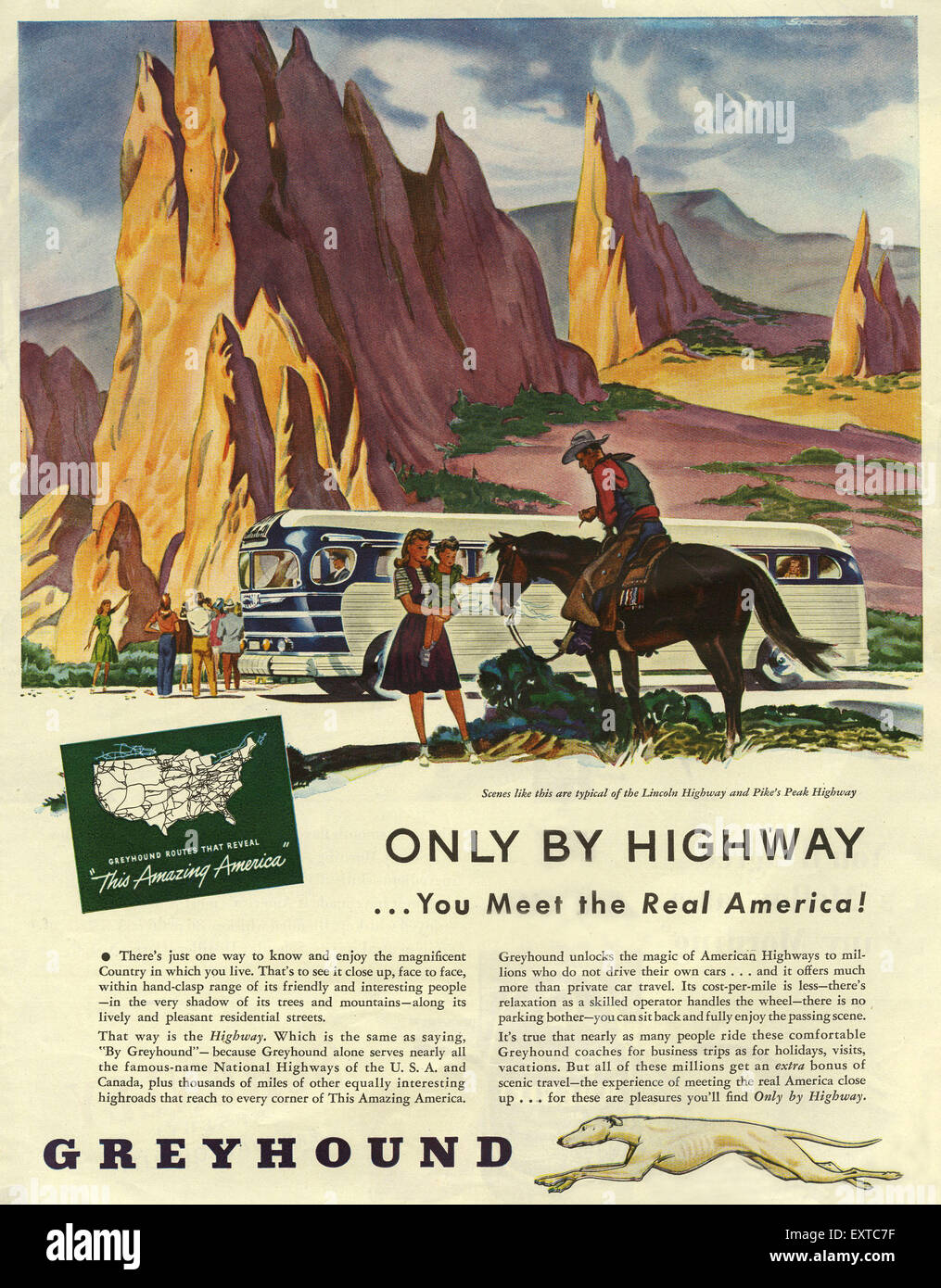 1940er Jahren USA Greyhound Magazin Anzeige Stockfoto