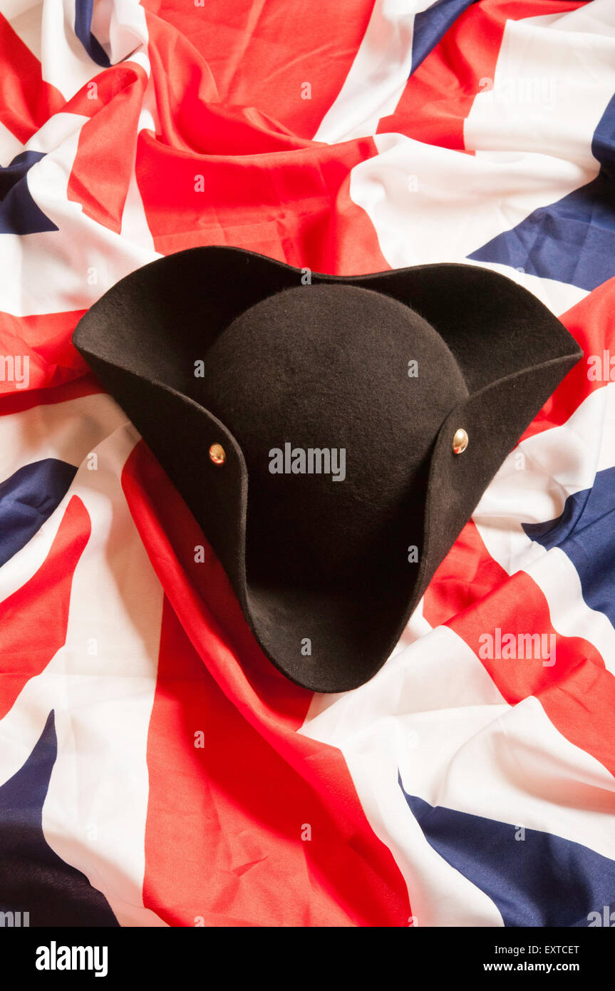 Dreispitz Hut und Flagge des Vereinigten Königreichs Stockfoto