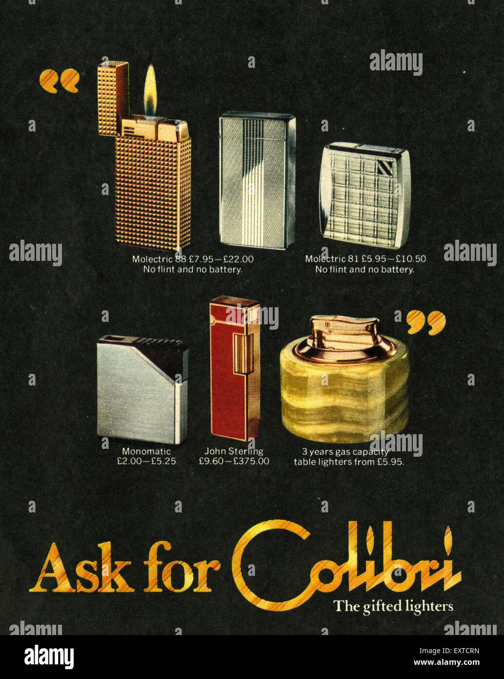 1970er Jahre UK Colibri Magazin Anzeige Stockfoto
