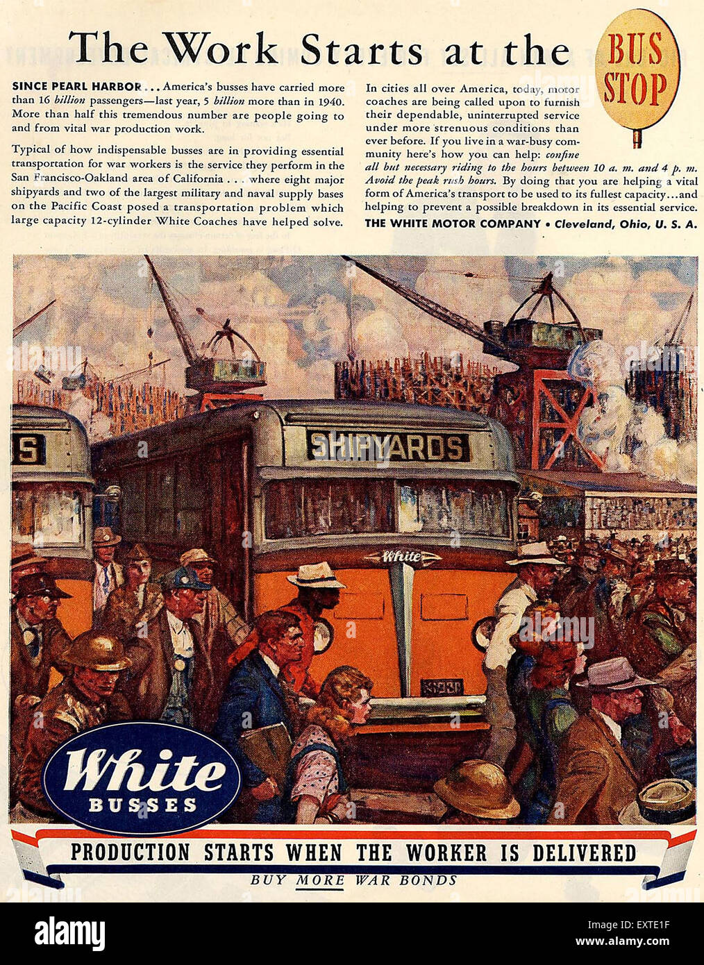 1940er Jahren USA weiße Busse Magazin Anzeige Stockfoto