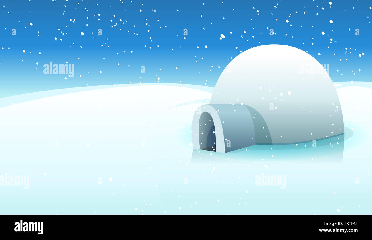 Abbildung eines CartoonIgluHauses innen weiße eisigen Nordpol Winterlandschaft Stockfotografie