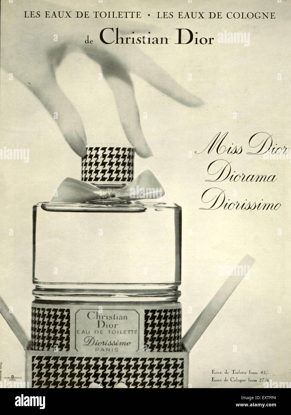 1960er Jahre UK Christian Dior Magazin Anzeige Stockfoto