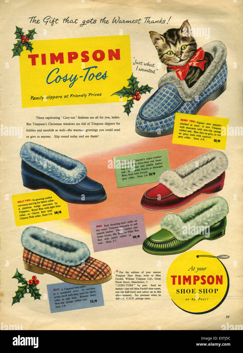 1950er Jahre UK Timpson Magazin Anzeige Stockfoto