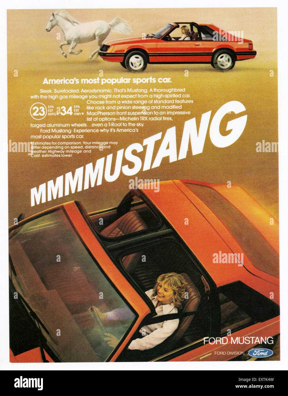 1980er Jahre USA Mustang Magazin Anzeige Stockfoto