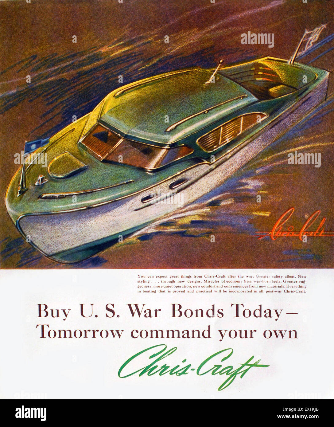 1940er Jahren USA Chris-Craft Magazin Anzeige Stockfoto