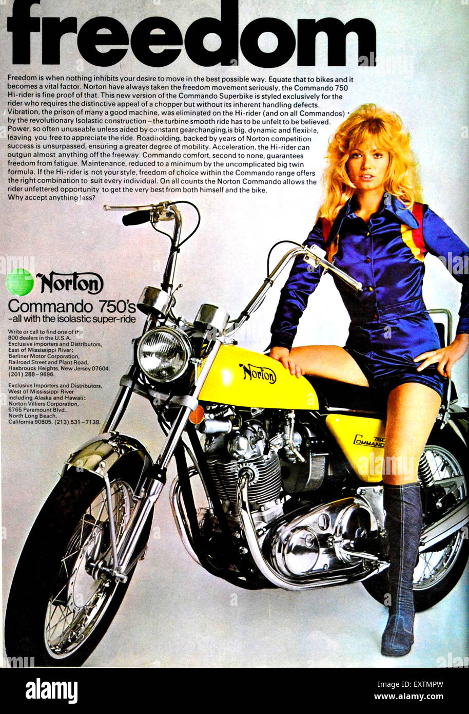 1970er Jahren USA Norton Commando 750's Magazin Anzeige Stockfoto