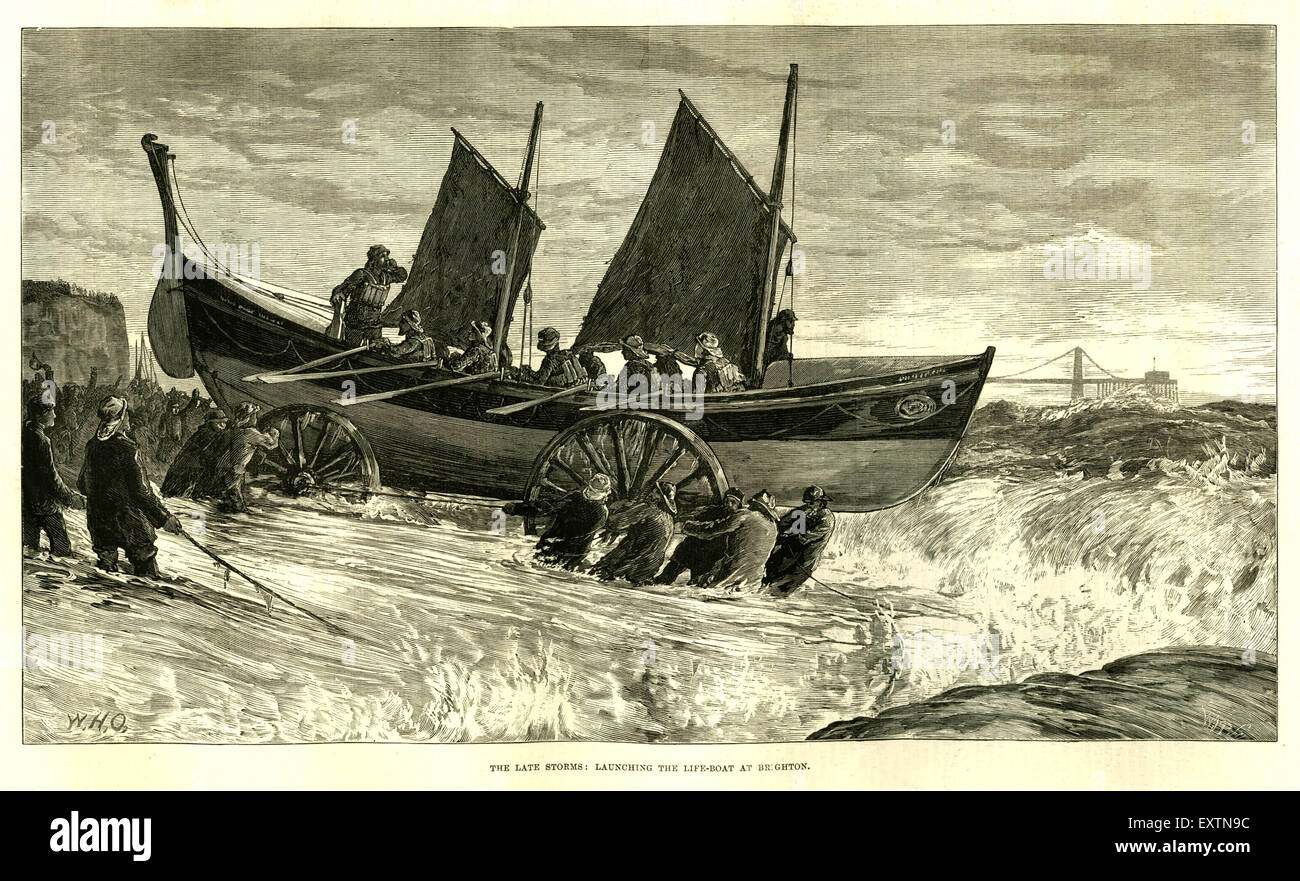 1870er Jahren UK Rettungsboote, Brighton Magazin Platte Stockfoto