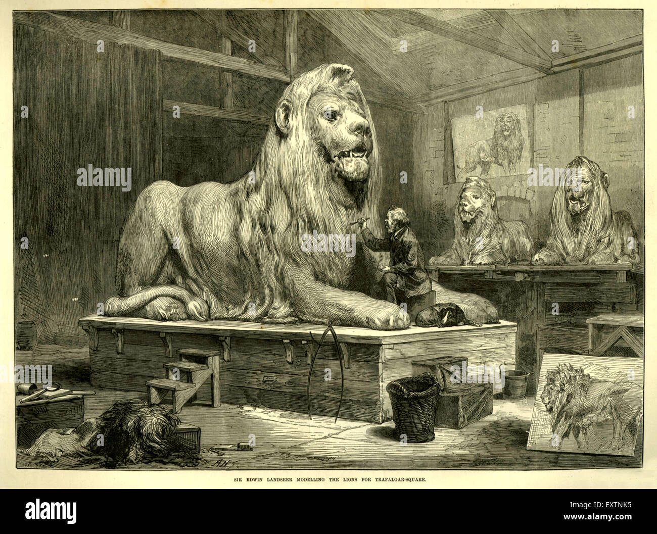 1870er Jahren UK Edwin Landseer arbeiten auf Lions Magazin Teller Stockfoto