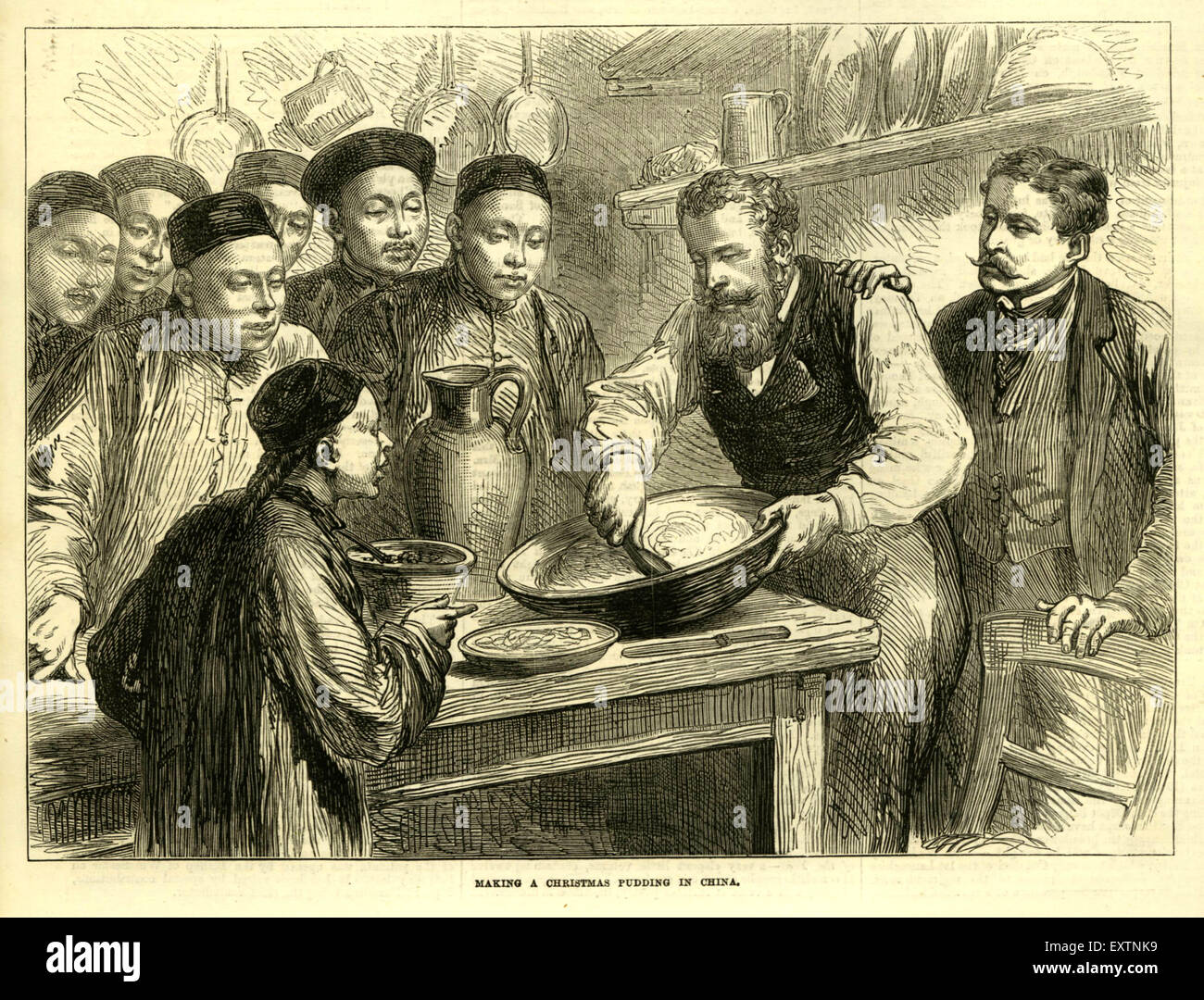 1870er Jahren UK Christmas Puddings in China Magazin Platte machen Stockfoto