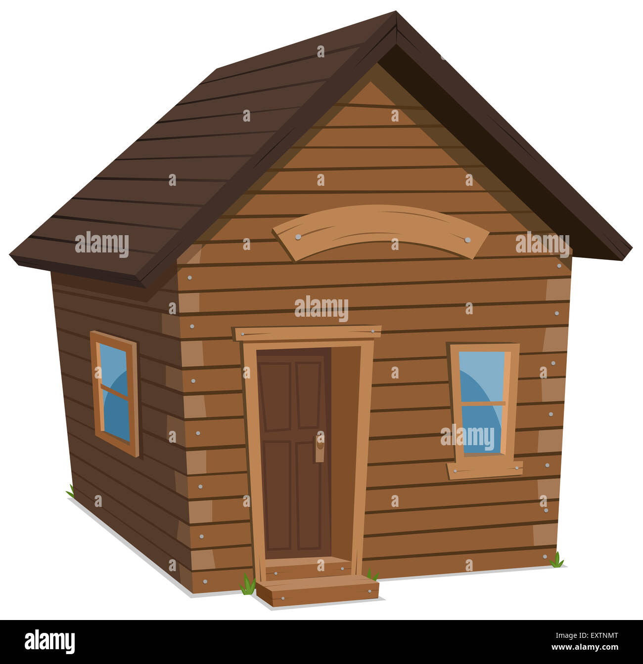Abbildung eines einfachen cartoon Frühling oder winter Holz kleine Waldhütte, Hütte Haus, Hütte oder Kabine Stockfoto