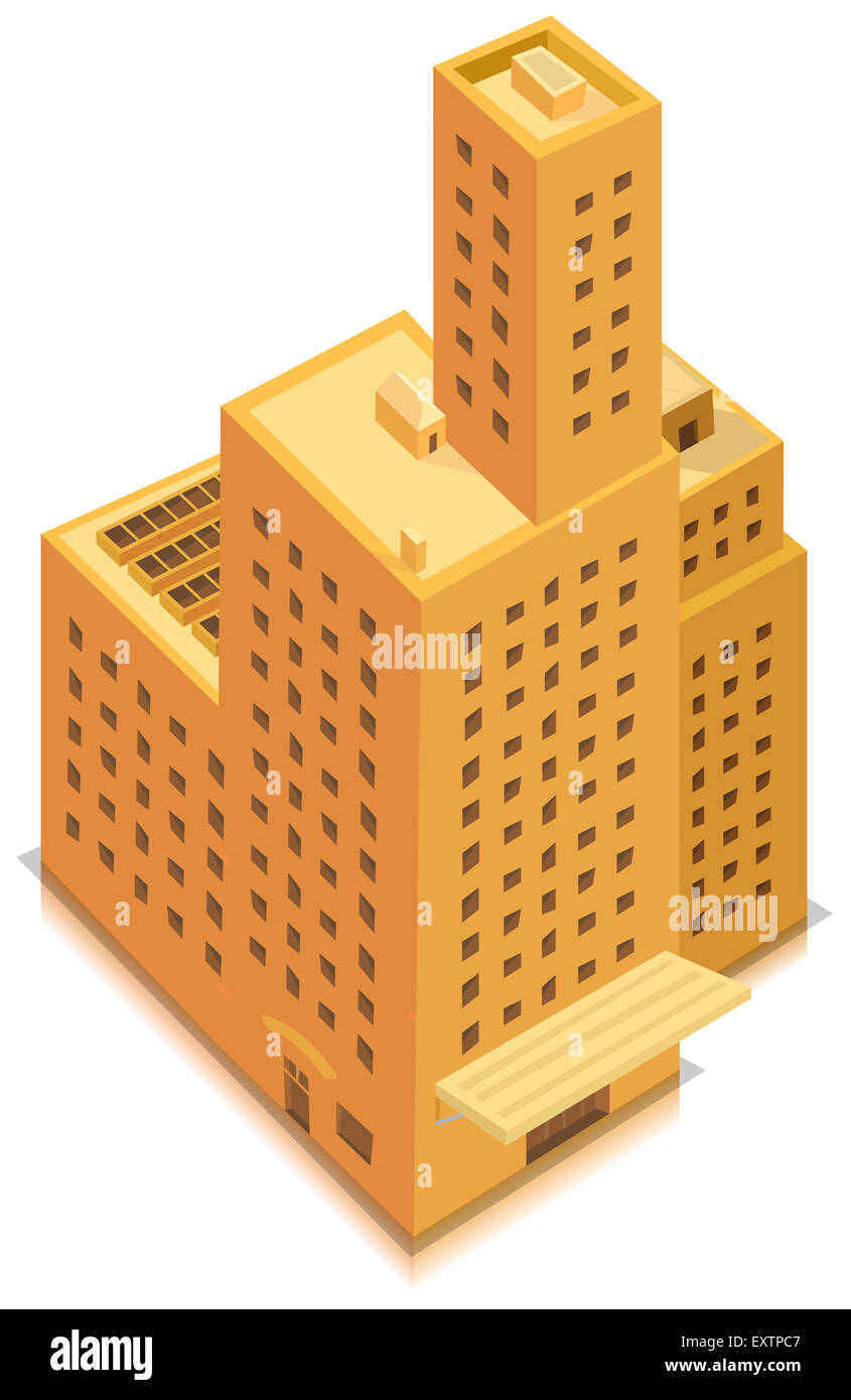 Abbildung eines Cartoon-isometrische hohe Business-Bürogebäude oder Fabrik Turm viele Fenster und Fußböden Stockfoto