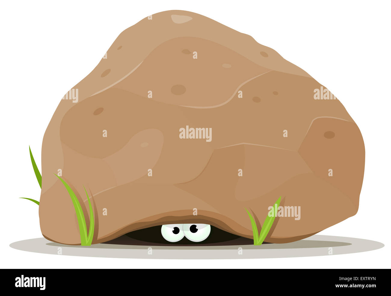 Illustration der lustigen Cartoon Kreatur oder Tier Charakter Augen versteckt unter großer Stein Stein hohl Stockfoto