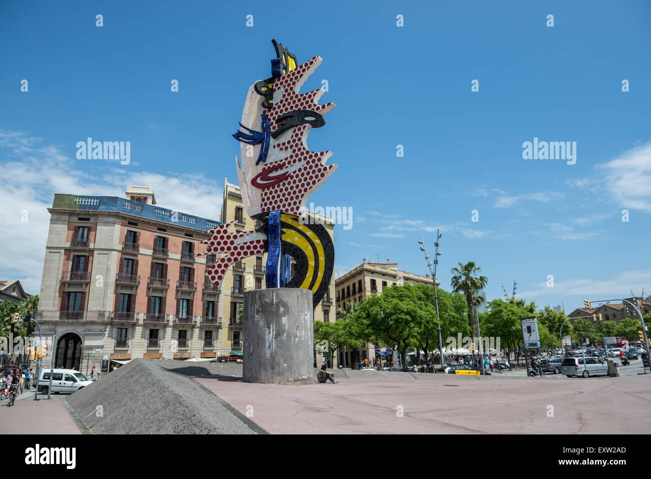 El Cap de Barcelona (The Head) surrealistische Skulptur des amerikanischen Künstlers Roy Lichtenstein in Barcelona, Spanien Stockfoto