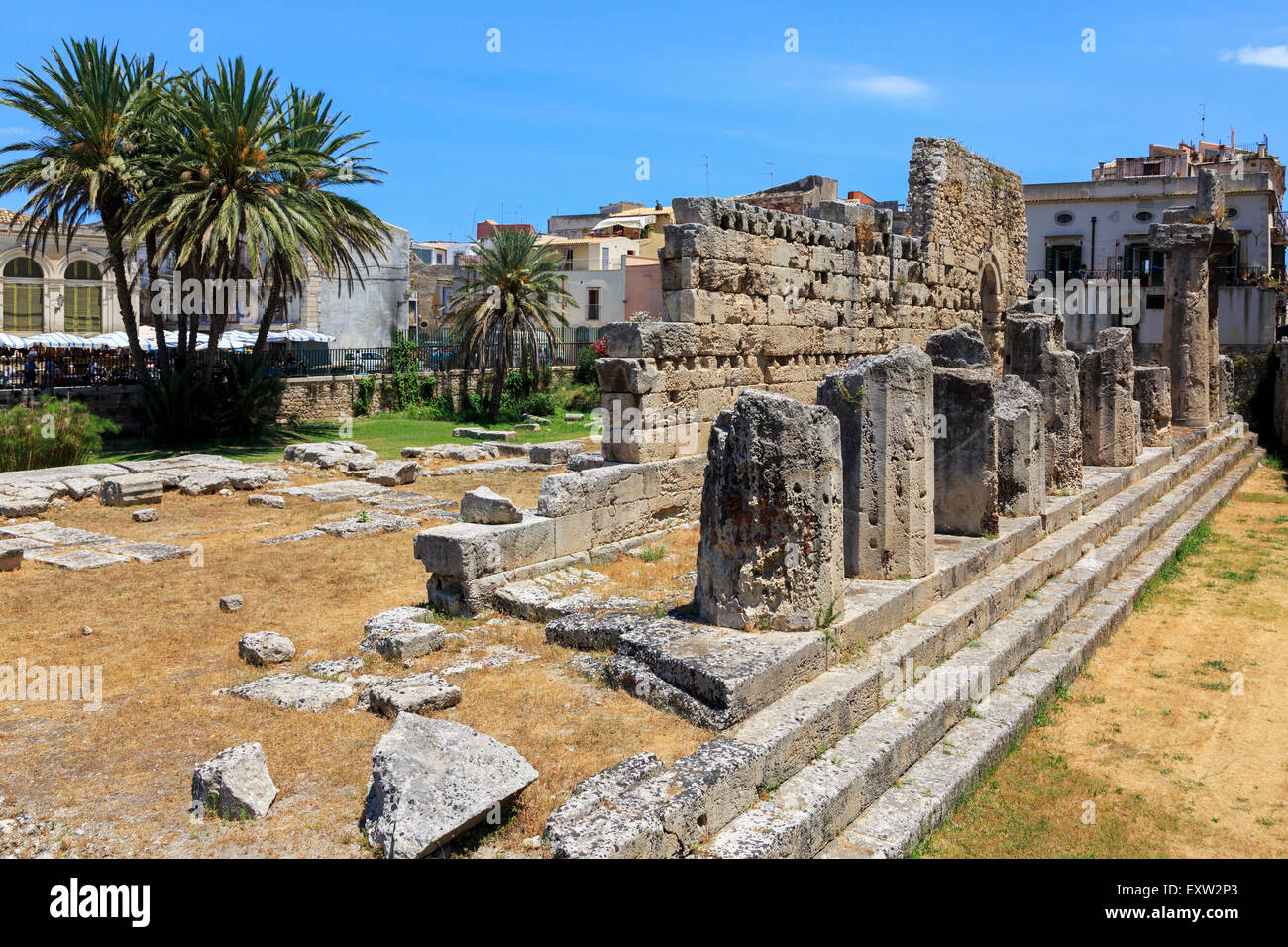 Ruinen des griechischen Tempels des Apollo auf Ortygia Insel Syrakus, Sizilien, Italien Stockfoto