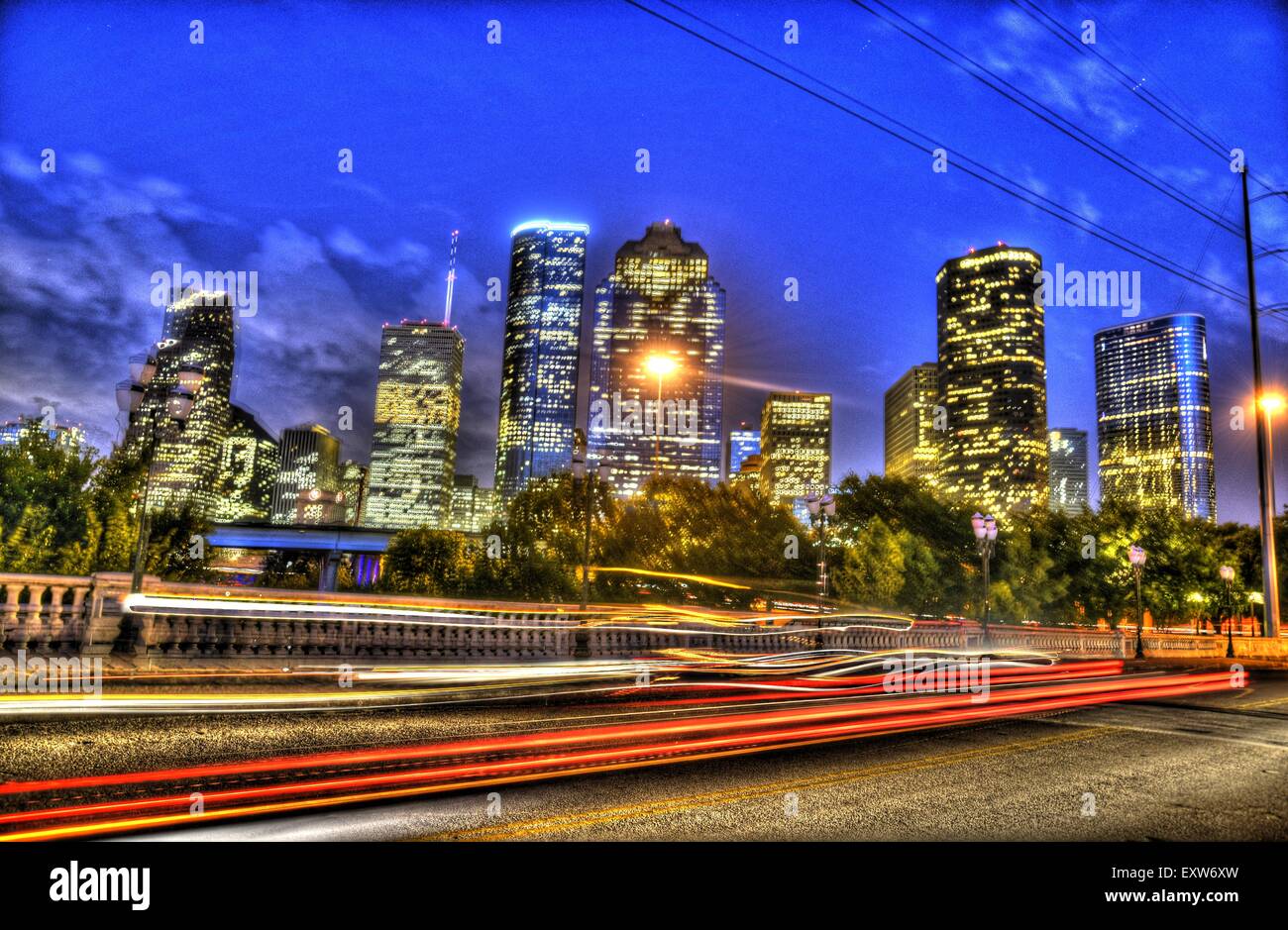 Ein zusammengesetztes Foto von der Skyline von Downtown Houston Stockfoto