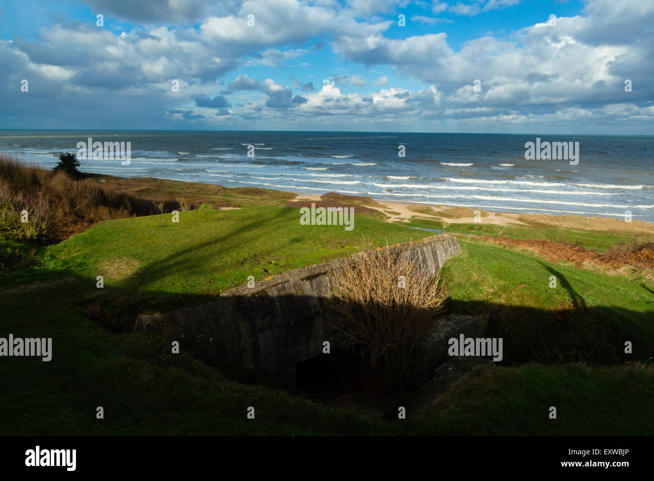 Der Atlantikwall Colleville-Sur-Mer, Omaha Beach, Basse-Normandie, Calvados, Frankreich Stockfoto