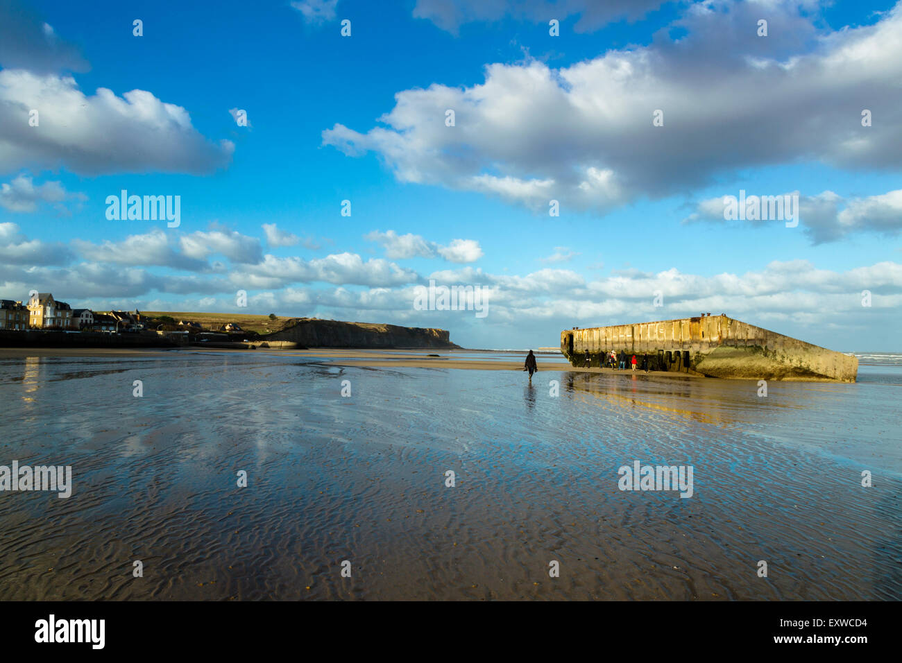 Arromanches-Les-Bains, Ruinen von Mulberry B oder Port Winston, Basse-Normandie, Calvados, Frankreich Stockfoto