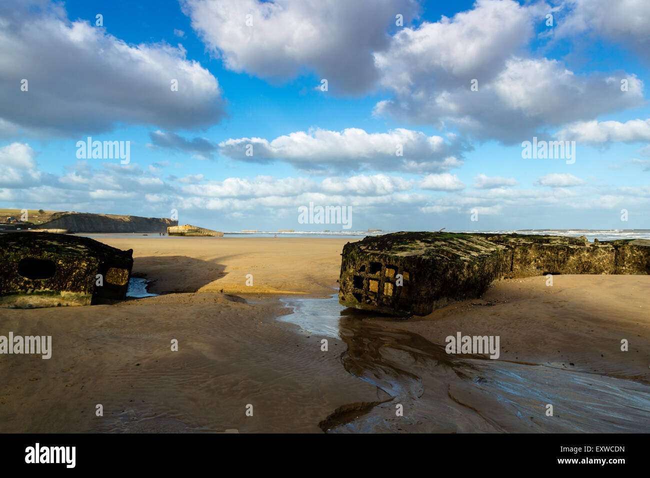 Arromanches-Les-Bains, Ruinen von Mulberry B oder Port Winston, Basse-Normandie, Calvados, Frankreich Stockfoto