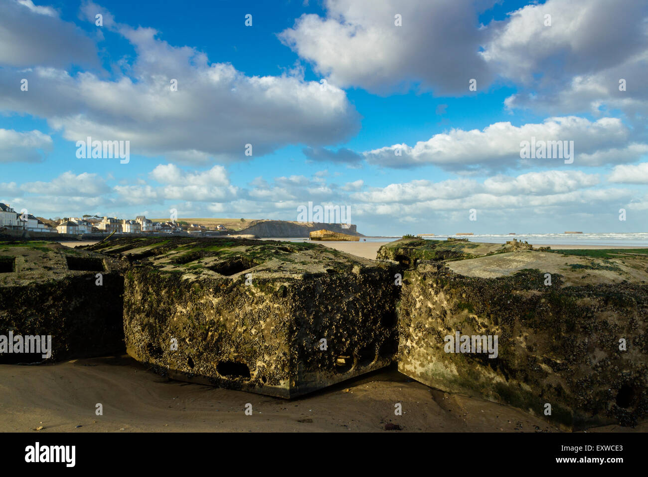 Arromanches-Les-Bains, Ruinen von Mulberry B oder Port Winston, Basse-Normandie, Calvados, Frankreich Stockfoto