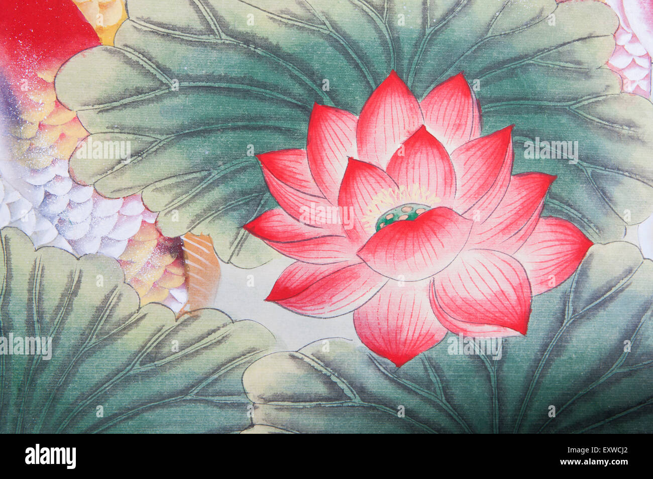 Traditionelle chinesische Malerei, Lotus, Floral, Stockfoto