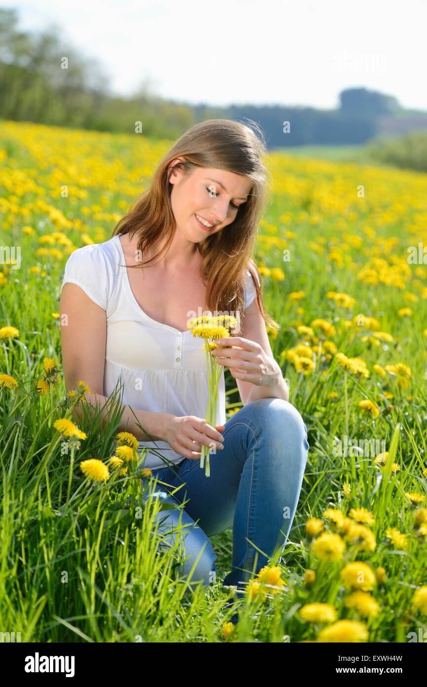 Junge Frau in einer Wiese, Bayern, Deutschland, Europa Stockfoto