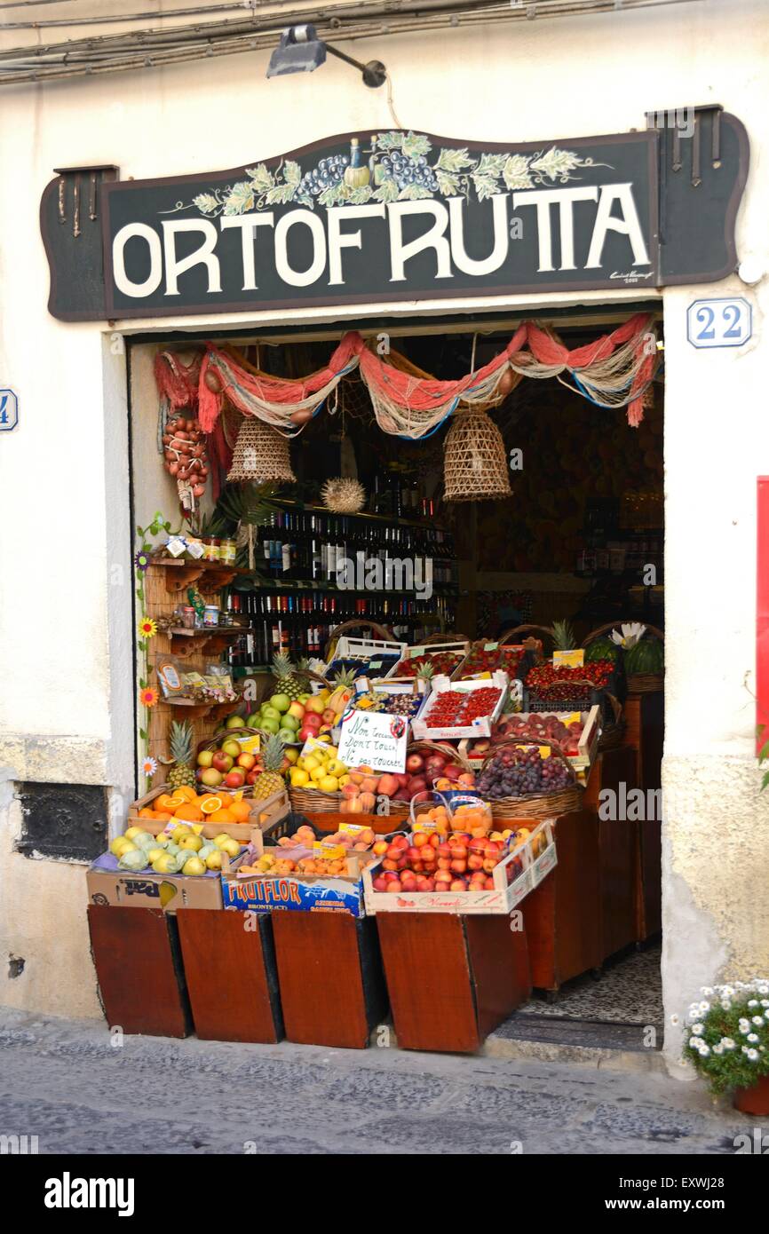 Obst Shop, Cefalu, Sizilien, Italien, Europa Stockfoto