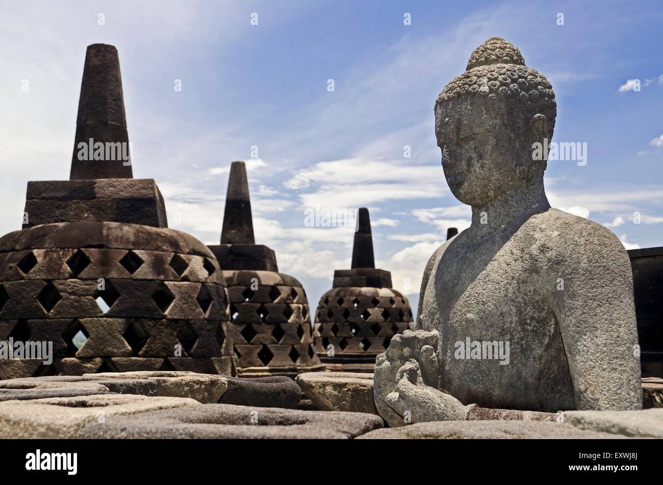 Buddha-Statue im Tempel Borobodur, Java, Indonesien, Asien Stockfoto