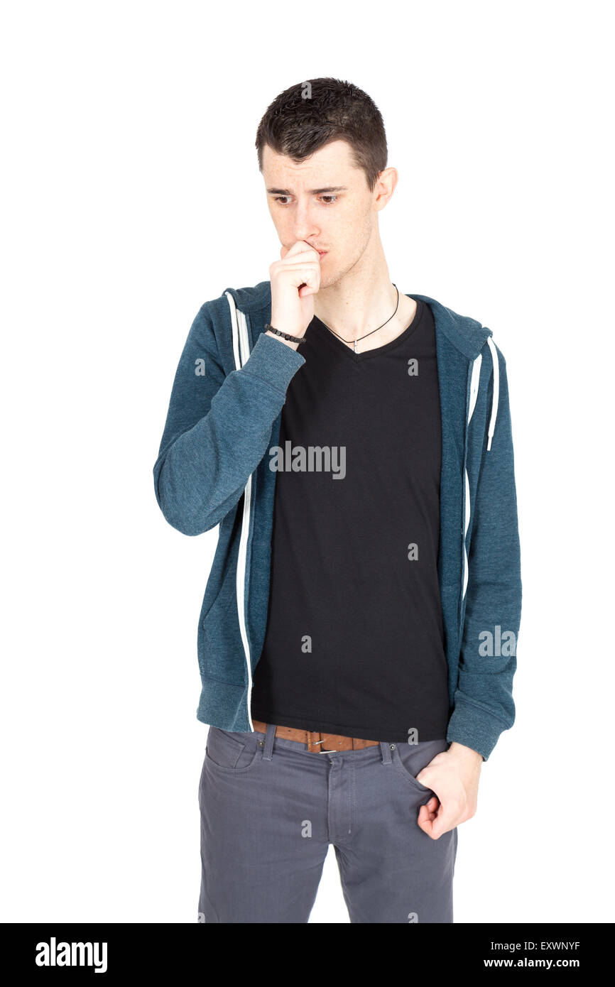 Hübscher Mann dabei verschiedene Ausdrücke in verschiedenen Arten von Kleidung Stockfoto