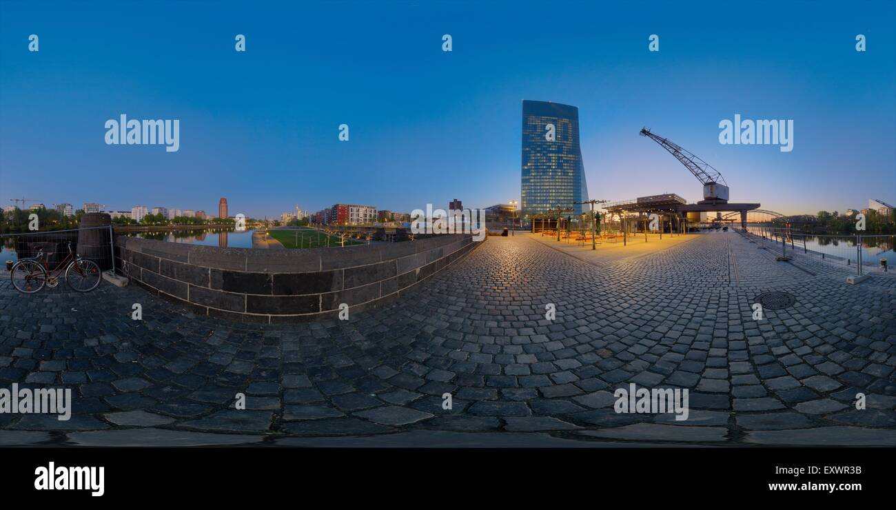 Neubau der EZB, Frankfurt Am Main, Deutschland, sphärischen panorama Stockfoto