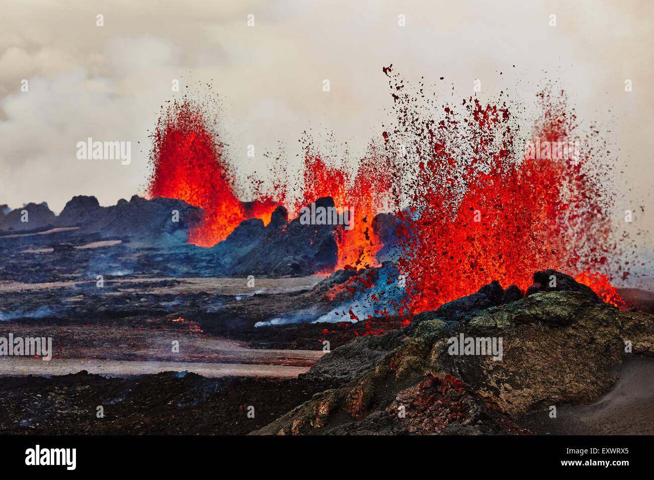 Vulkan Bardarbunga, Blick auf Eruption am Lavafeld Holuhraun im 2. September 2014, Island Stockfoto