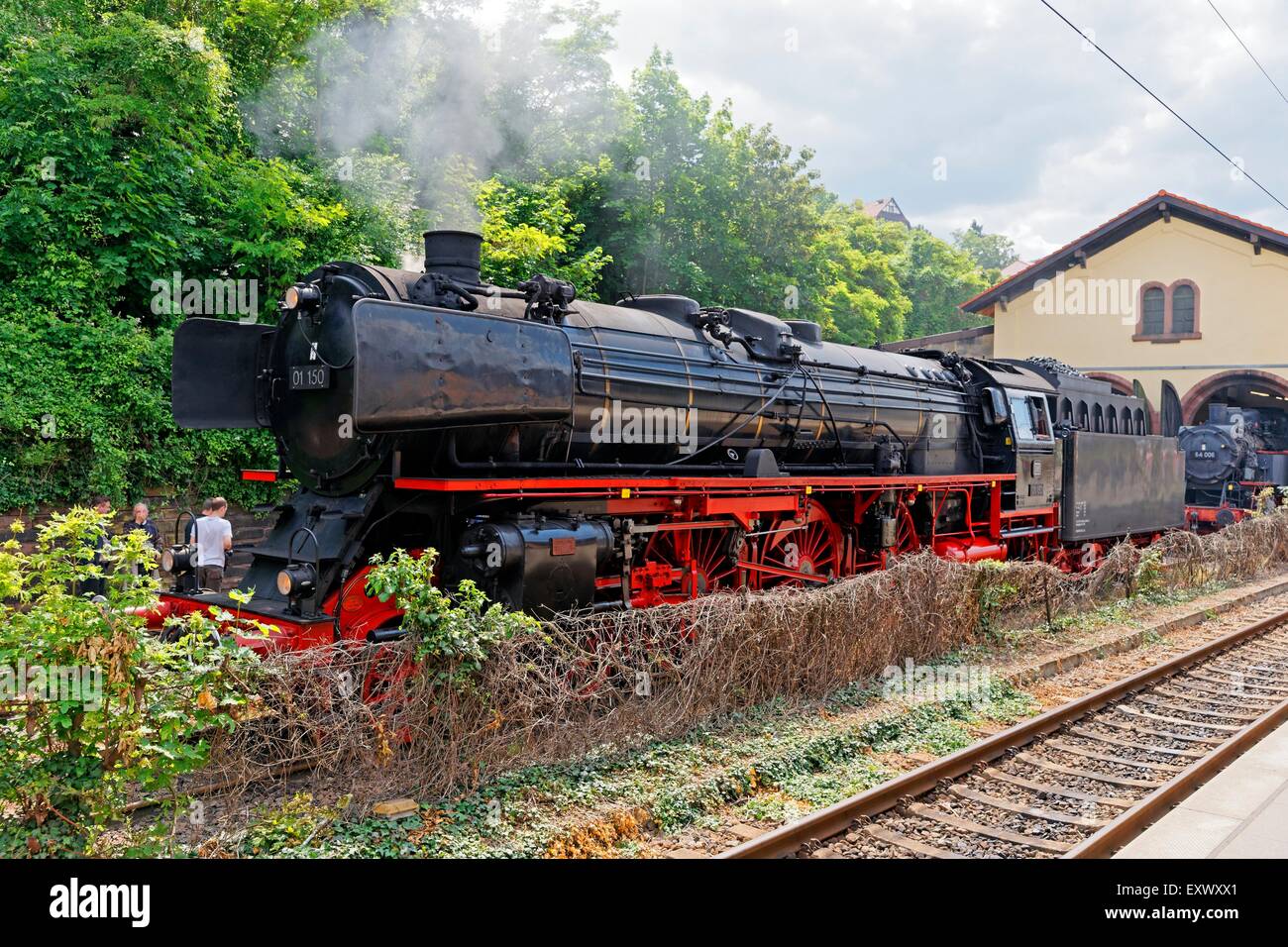 Dampf-Lokomotive Hauptbahnhof, Neustadt ein der Weinstraße, Rheinland-Pfalz, Deutschland, Europa Stockfoto