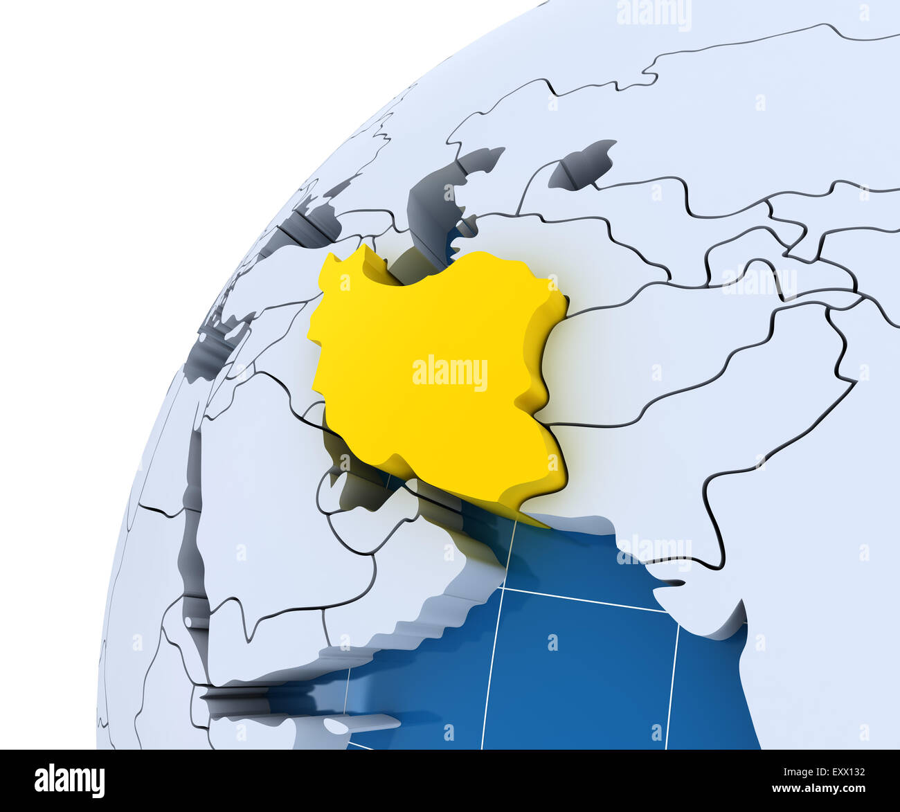 Globus mit extrudierten Kontinente, close-up auf den Iran Stockfoto