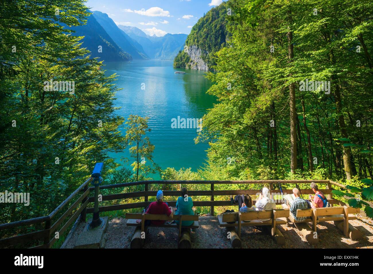 Blick über den Königssee, Berchtesgadener Alpen, Bayern, Deutschland, Europa Stockfoto