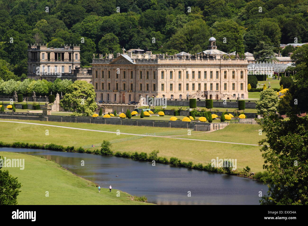 Chatsworth House, Sitz des Herzogs von Devonshire, in der Peak District National PArk, Derbyshire England UK Stockfoto