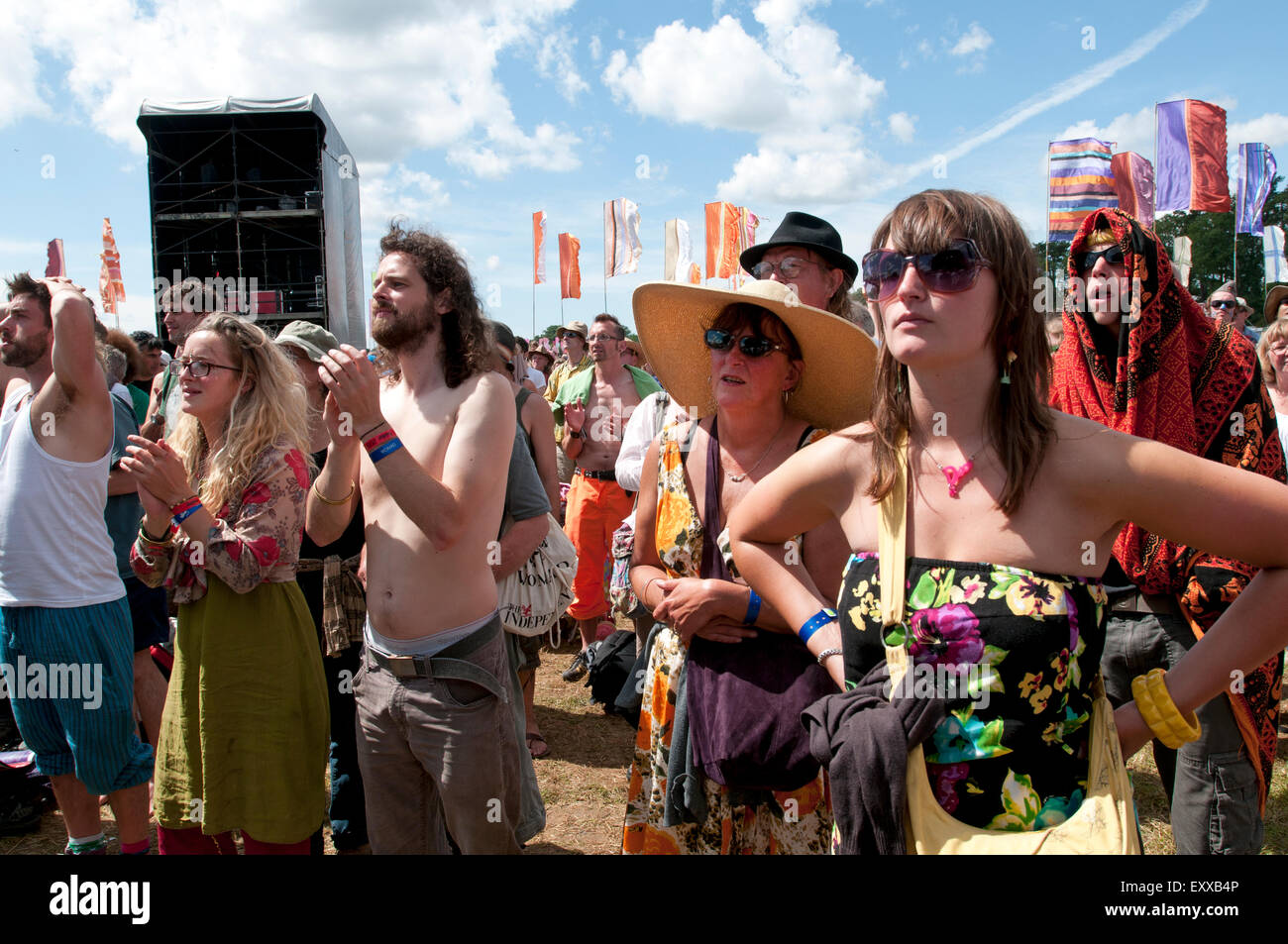 Massen der Festivalbesucher klatschte die Musiker beim Musikfestival WOMAD Welt Stockfoto