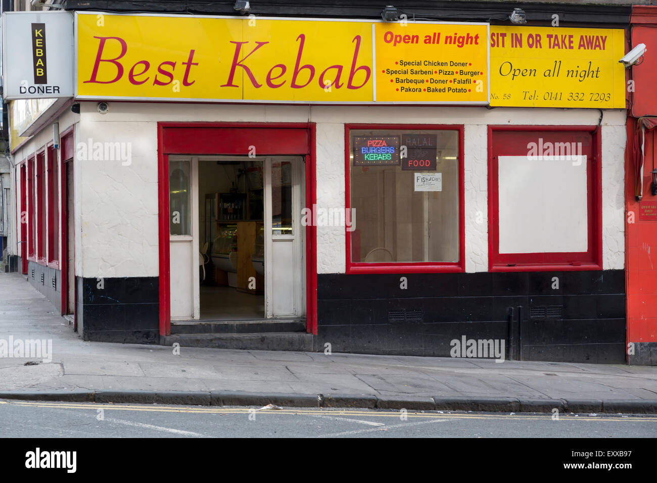 Ein bester Kebab-Sit in oder Takeaway-Shop, Glasgow, Schottland, Großbritannien Stockfoto
