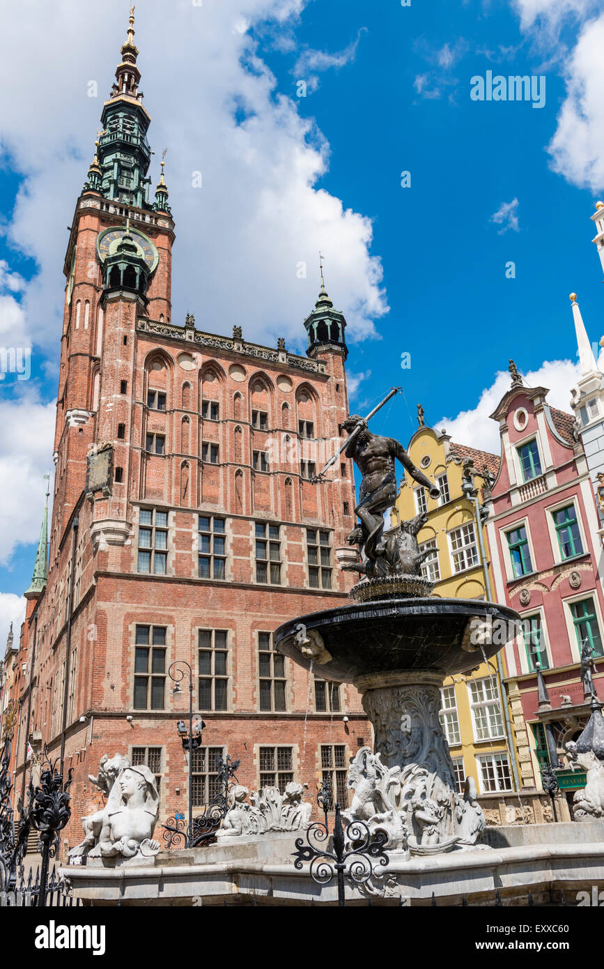 Fontanna Neptuna - der Neptunbrunnen - vor dem Main Rathaus, Gdansk, Polen, Europa Stockfoto