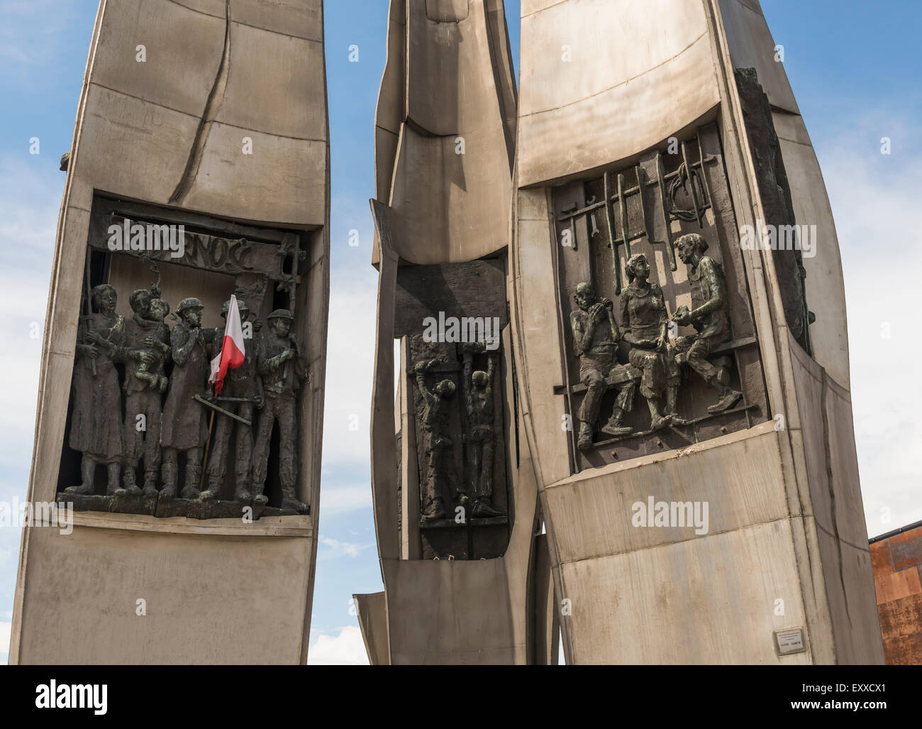 Detail in das Denkmal der gefallenen Werftarbeiter 1970 in Danzig, Polen, Europa Stockfoto