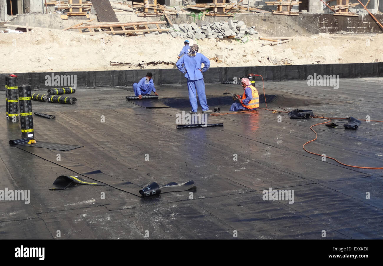 Abdichtung Werke für Stiftung mit 4mm dicken Wasser proofing Membran Stockfoto