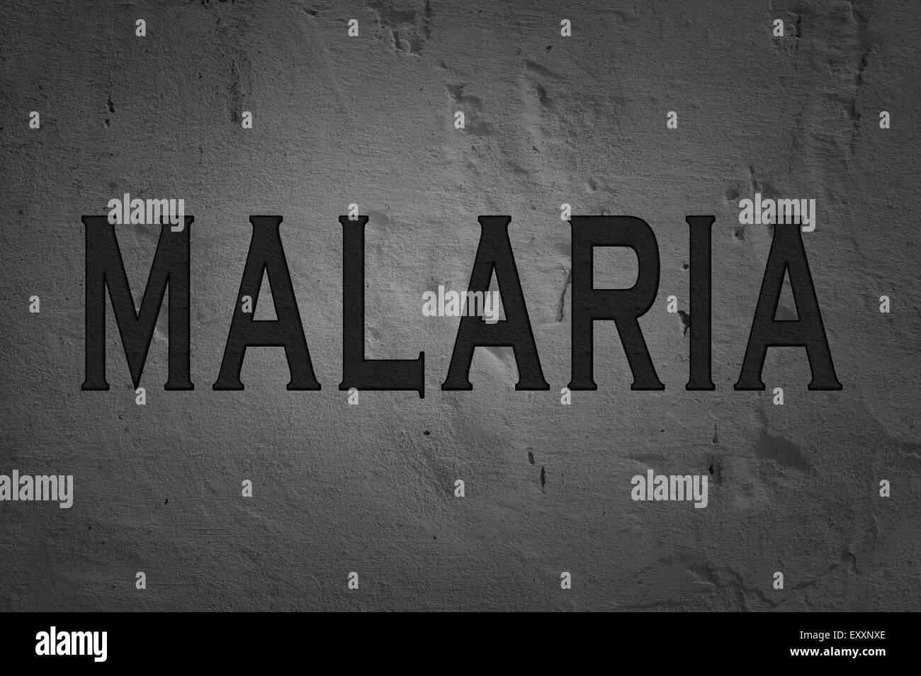 Wort-Malaria auf dunklem Hintergrund isoliert Stockfoto