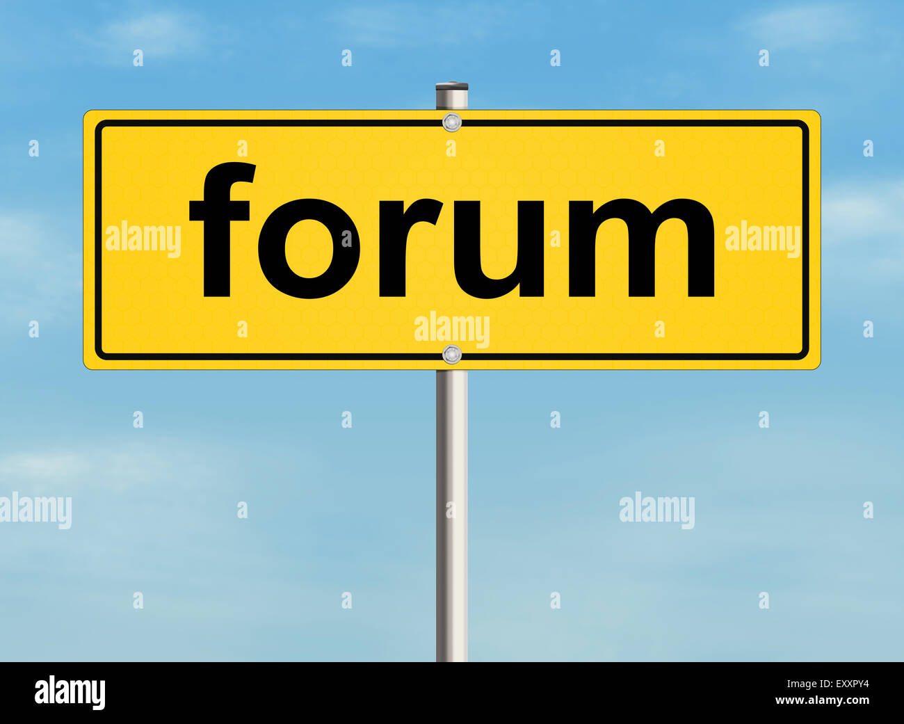 Forum. Straßenschild an der Himmelshintergrund. Raster-Abbildung. Stockfoto