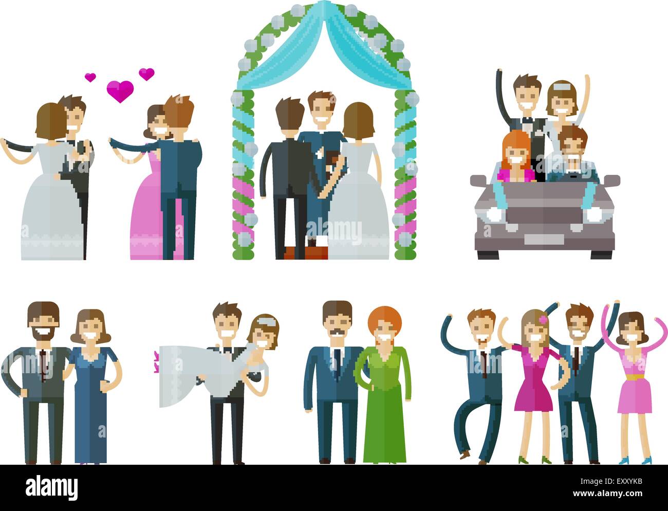 Hochzeit, Ehe, eheliche Vektor-Logo-Design-Vorlage. Zeremonie, Feier oder Menschen, folk-Ikonen Stock Vektor
