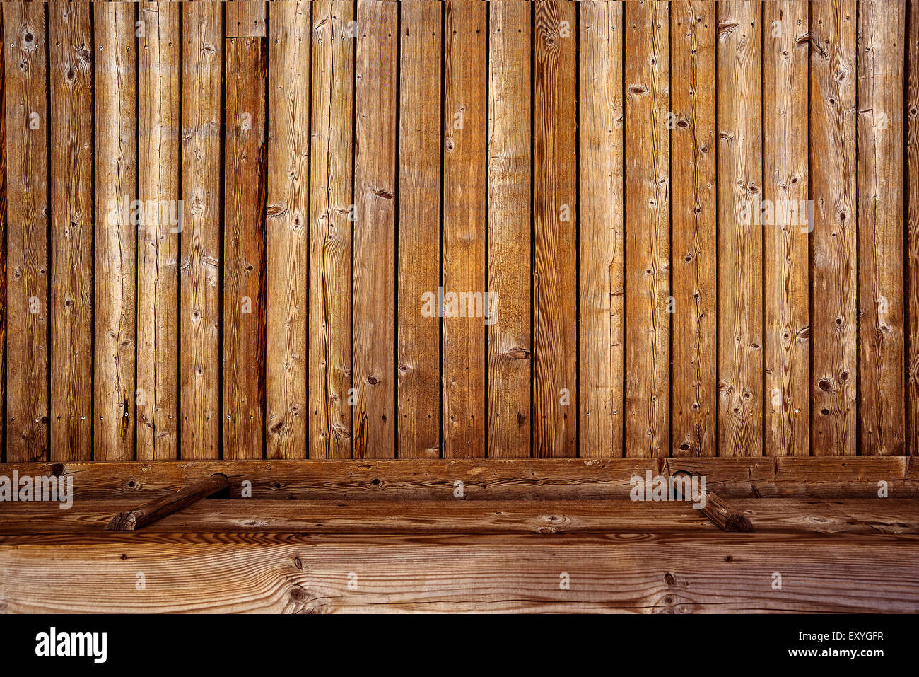 Rustikale Holz 3D-Hintergrund Holzbohle Tisch-Struktur in der Perspektive als Hintergrund für Product Placement Stockfoto