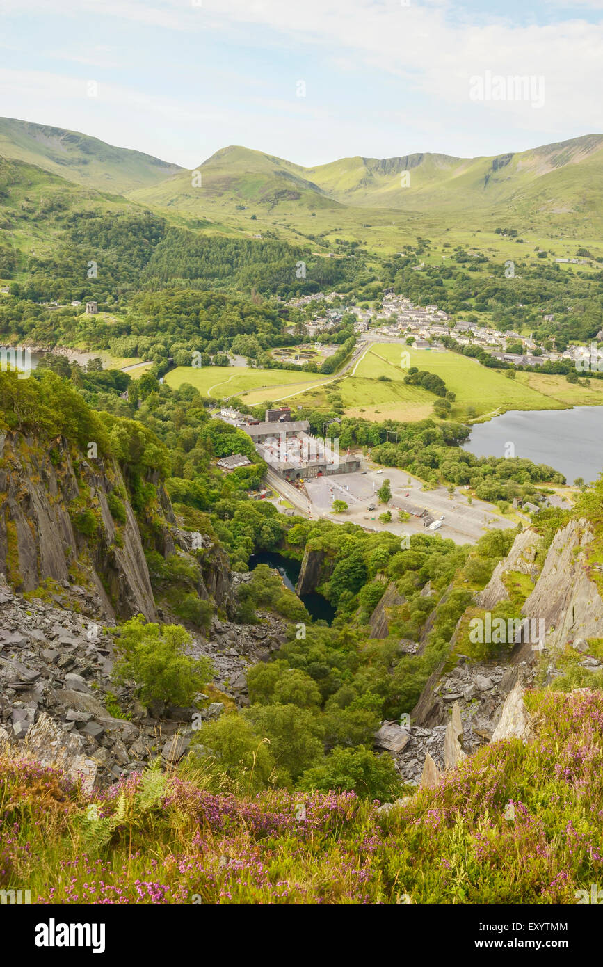 National Slate Museum in Llanberis von der Spitze des Vivian Quarry Stockfoto