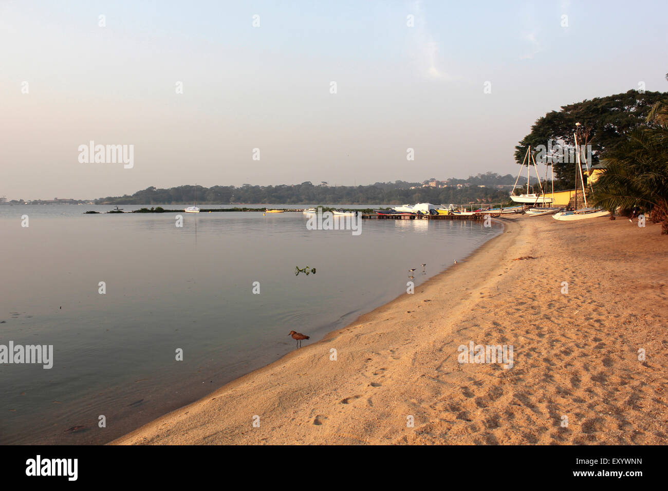 Entebbe, Uganda. 18. Januar 2015. Die Sonne geht über dem Viktoriasee. Fischfangs wird selten in den meisten afrikanischen Gewässern-Putten immer Stockfoto