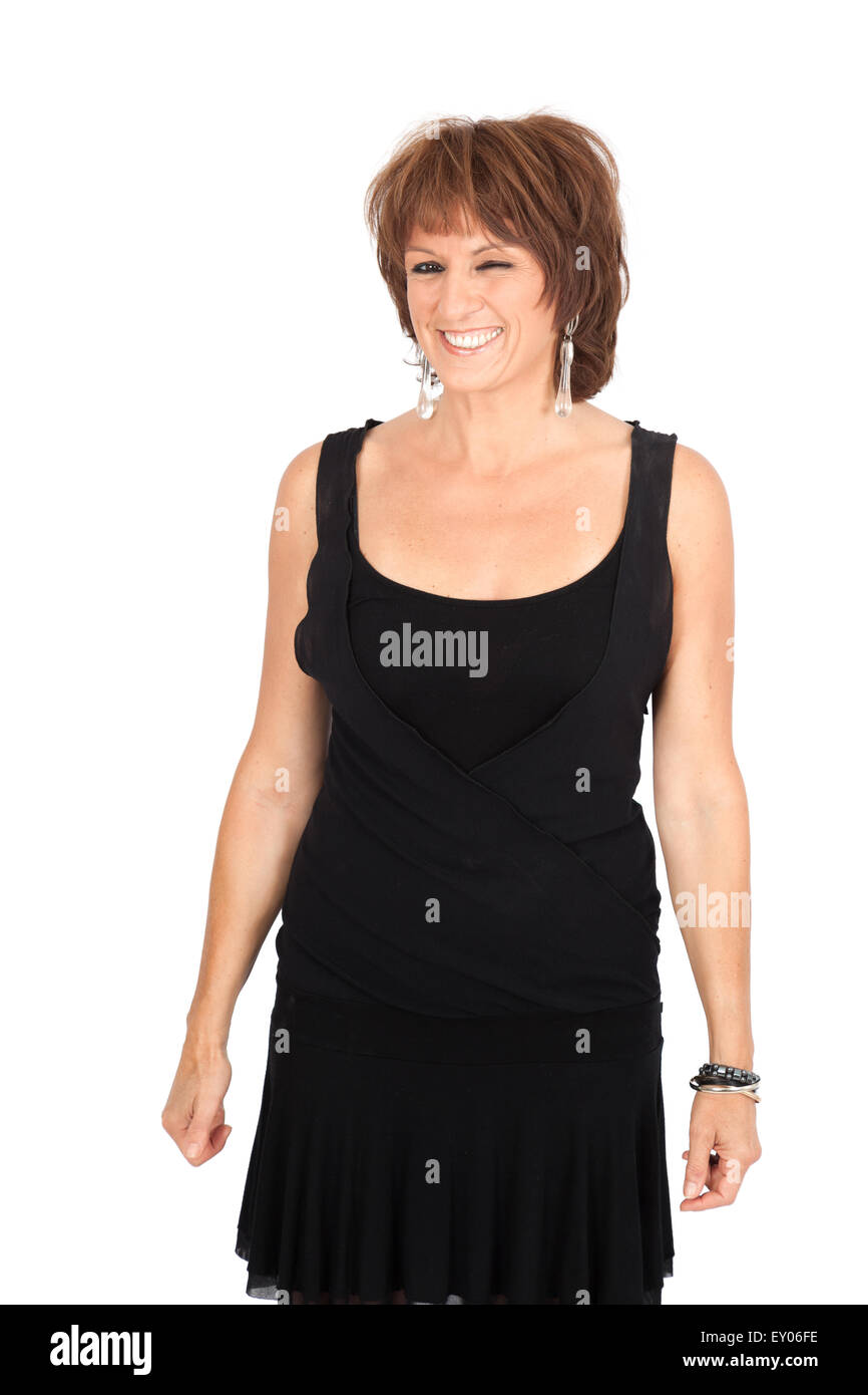 Schöne Frau dabei verschiedene Ausdrucksformen in verschiedenen Sets von Kleidung: Blinkend Stockfoto