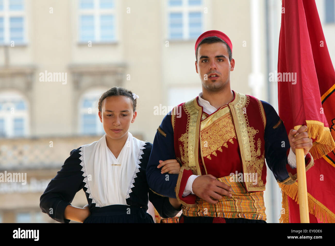 Mitglieder der Folk Gruppe Marko Marojica von Zupa Dubrovacka, während die 49. internationale Folklore-Festival in Zagreb Kroatien Stockfoto