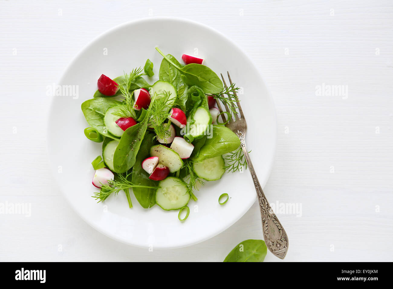 Diät-Salat mit Radieschen auf weißen Teller Stockfoto