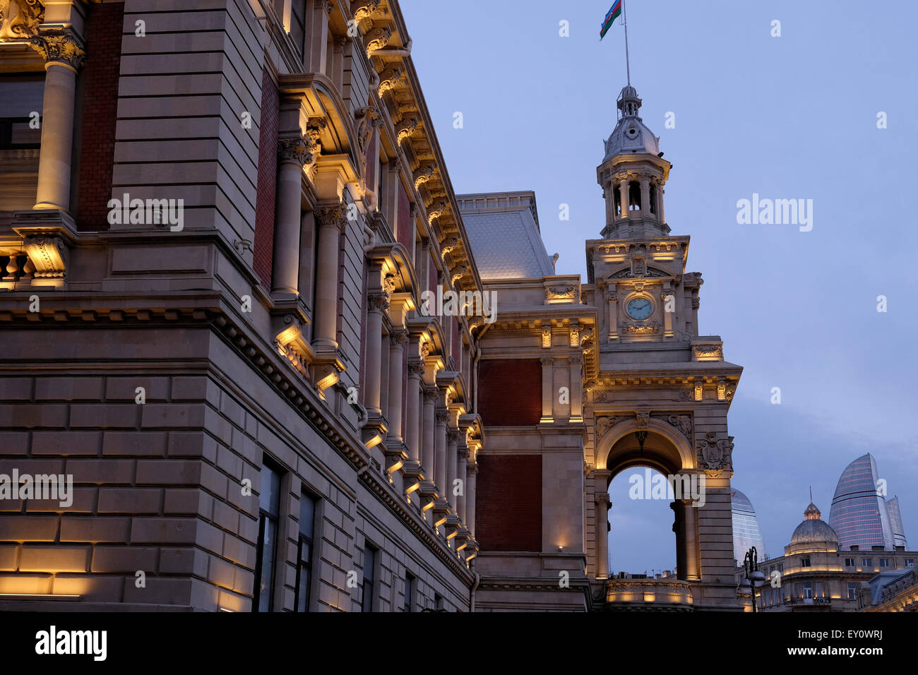 Aussenansicht des Gebäudes der Rathaus-Gemeinde in der Stadt Baku in Aserbaidschan Stockfoto
