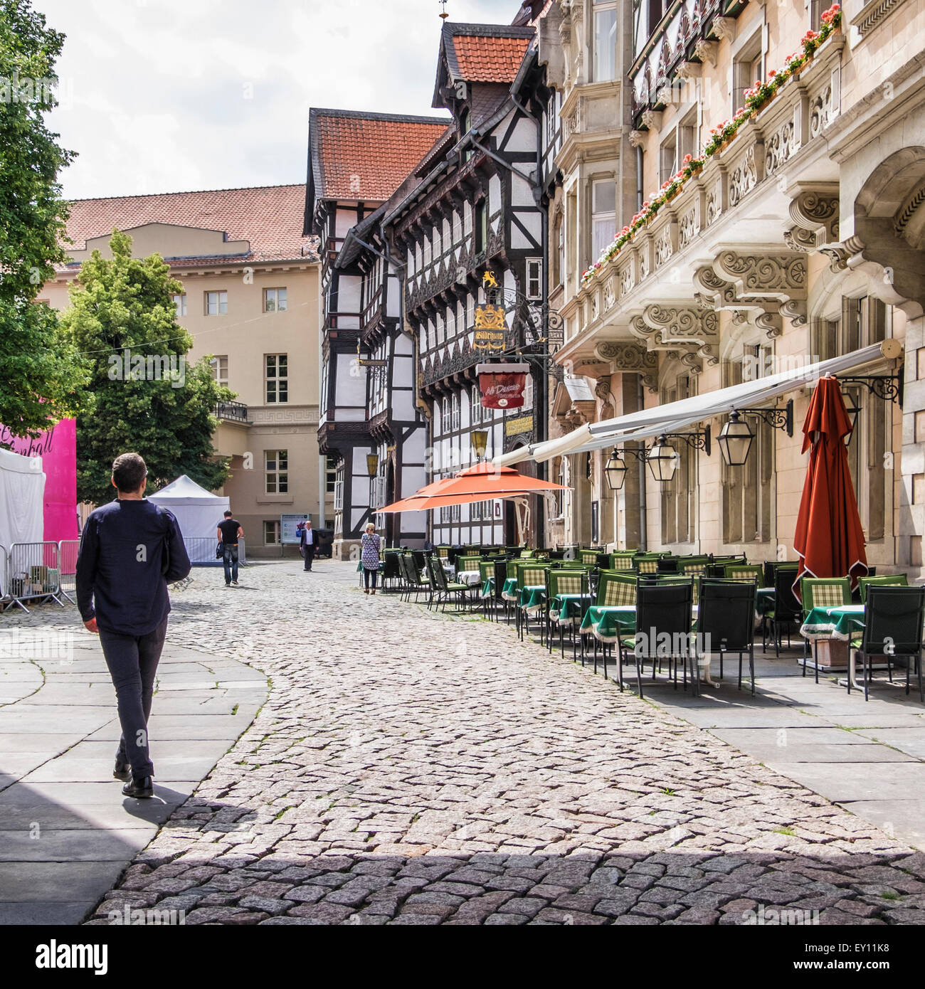 Braunschweig, Braunschweig, Deutschland. Zunfthaus und Al Duomo Restaurant, traditionelle historische Gebäude der Altstadt, Altstadt Stockfoto